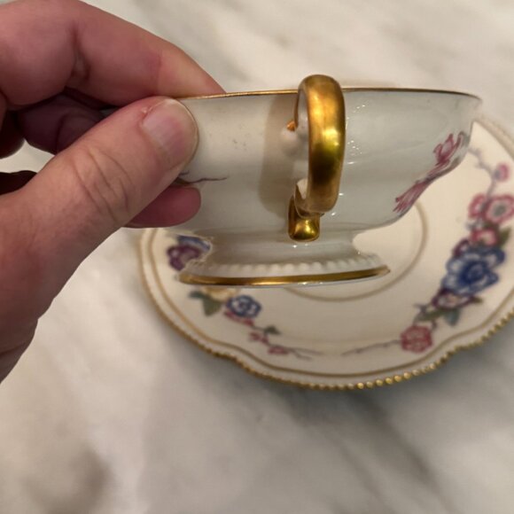 Antique Castleton China Soup Bowl Cup & Saucer Phoenix USA Gold Scalloped Edge - Picture 11 of 16